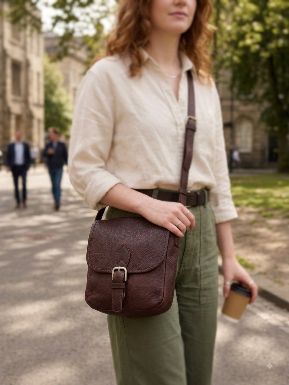Vintage Robert Cheau Brown Pebbled Leather Flap Crossbody Saddle Bag
